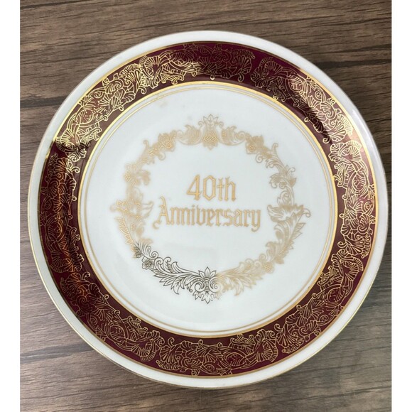 Enesco 40th ANNIVERSARY WISHES | Porcelain Plate | 8.5 Inches | Japan | 1983 - Picture 1 of 4